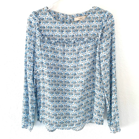 LOFT Long Sleeve Ruffle Blouse - Picture 1 of 3